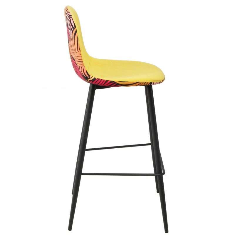 mobiliario-contract-taburete horus metal tapizado velvet amarillo con trasera floral a juego 2